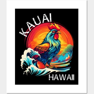 Kauai Hawaii - Rooster (with White Lettering) Posters and Art